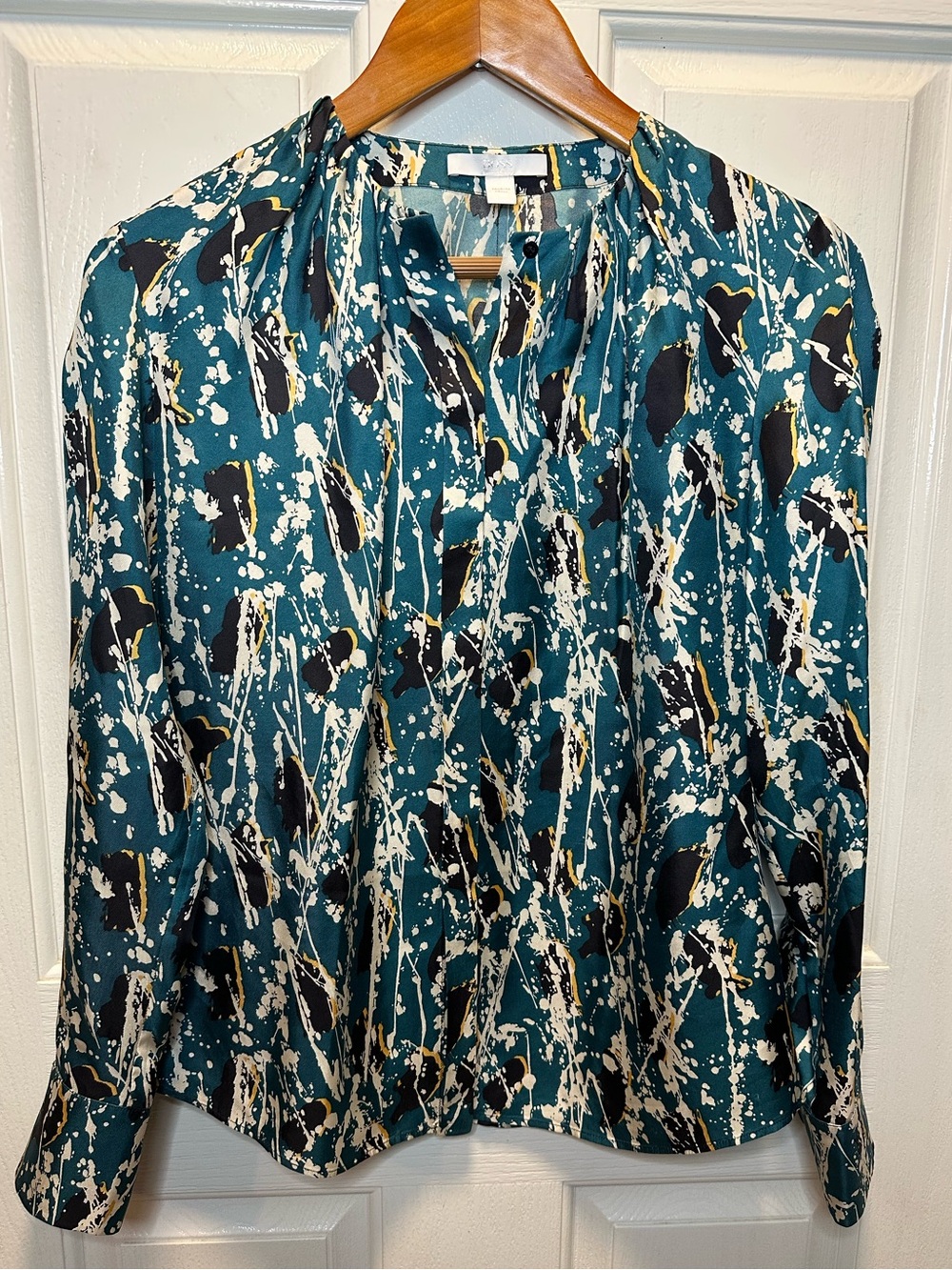 Boss by Hugo Boss Multicolor Splatter Printed Silk Long Sleeve Banora Blouse 4